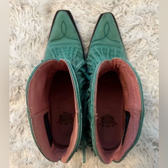 Turquoise Ankle Boots with Fringe and Western Stitching - Picture 3 of 7